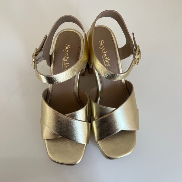 Seychelles - Gold Leather Platform Block Heel Sandals - Size 8 Women's NEW - Picture 6 of 9
